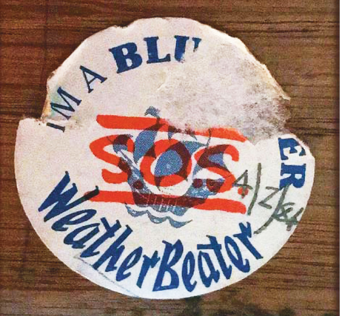 below The most-modern example of mark-making identified during the graffiti survey was a Blue Peter sticker dating to 1984. It had been applied to woodwork in the choir stalls.