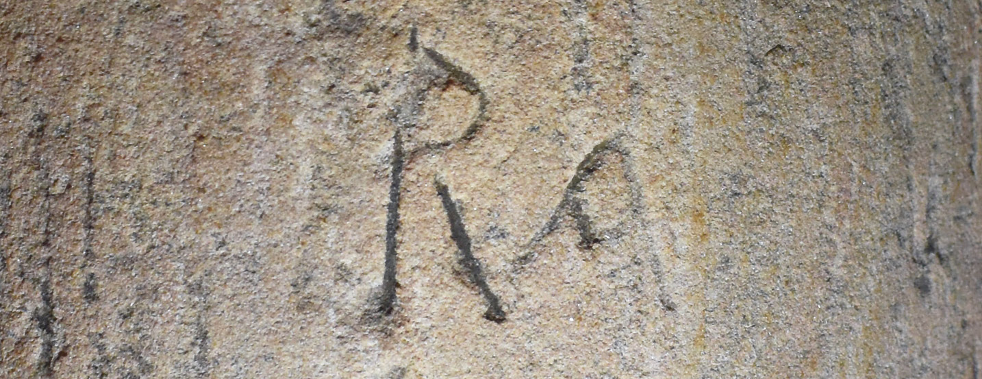 right Most of the initials identified during the survey are thought to date to the 19th and 20th centuries, but this example with its unusual chevron-shaped crossbar is thought to be possibly earlier.