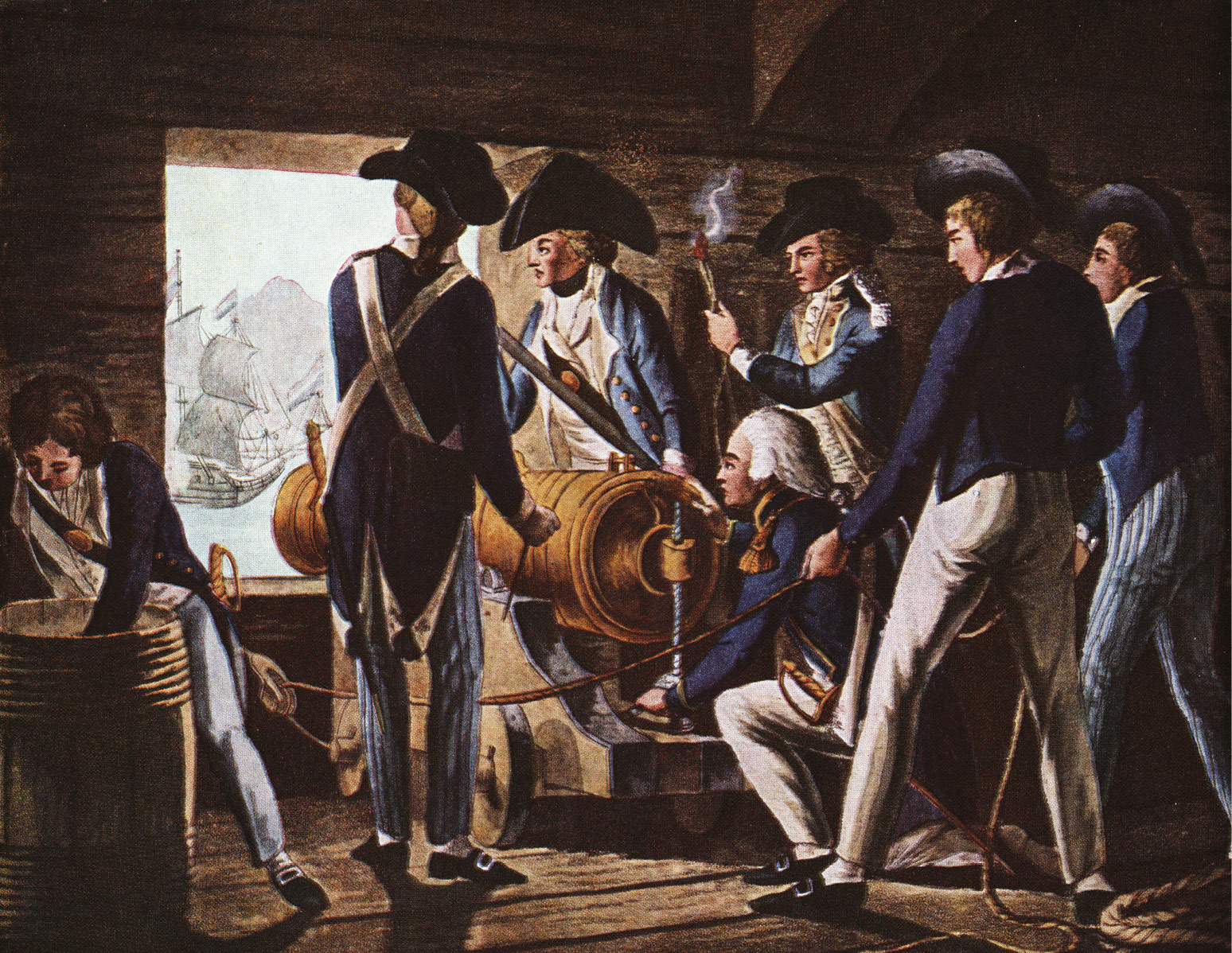 left A gun crew of Nelson’s Navy. The superiority of British gunnery was a decisive factor in the war at sea. below Napoleon and his generals. Nelson’s victory at Trafalgar in 1805 put paid to the French Emperor’s plans to invade England.﻿