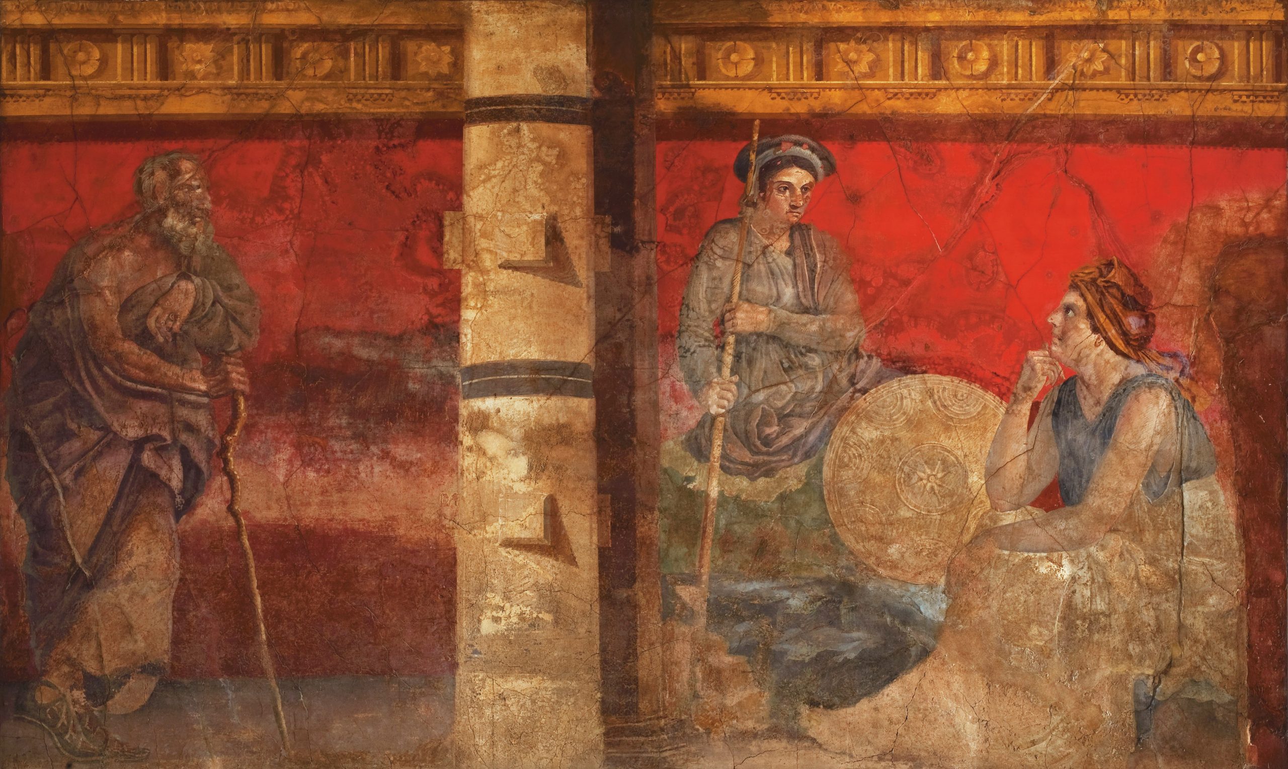 above Wall painting showing a philosopher with Macedonia and Persia, from the Villa of Publius Fannius Synistor at Boscoreale. 1st century BC, Second Style. Size: 240 x 345cm