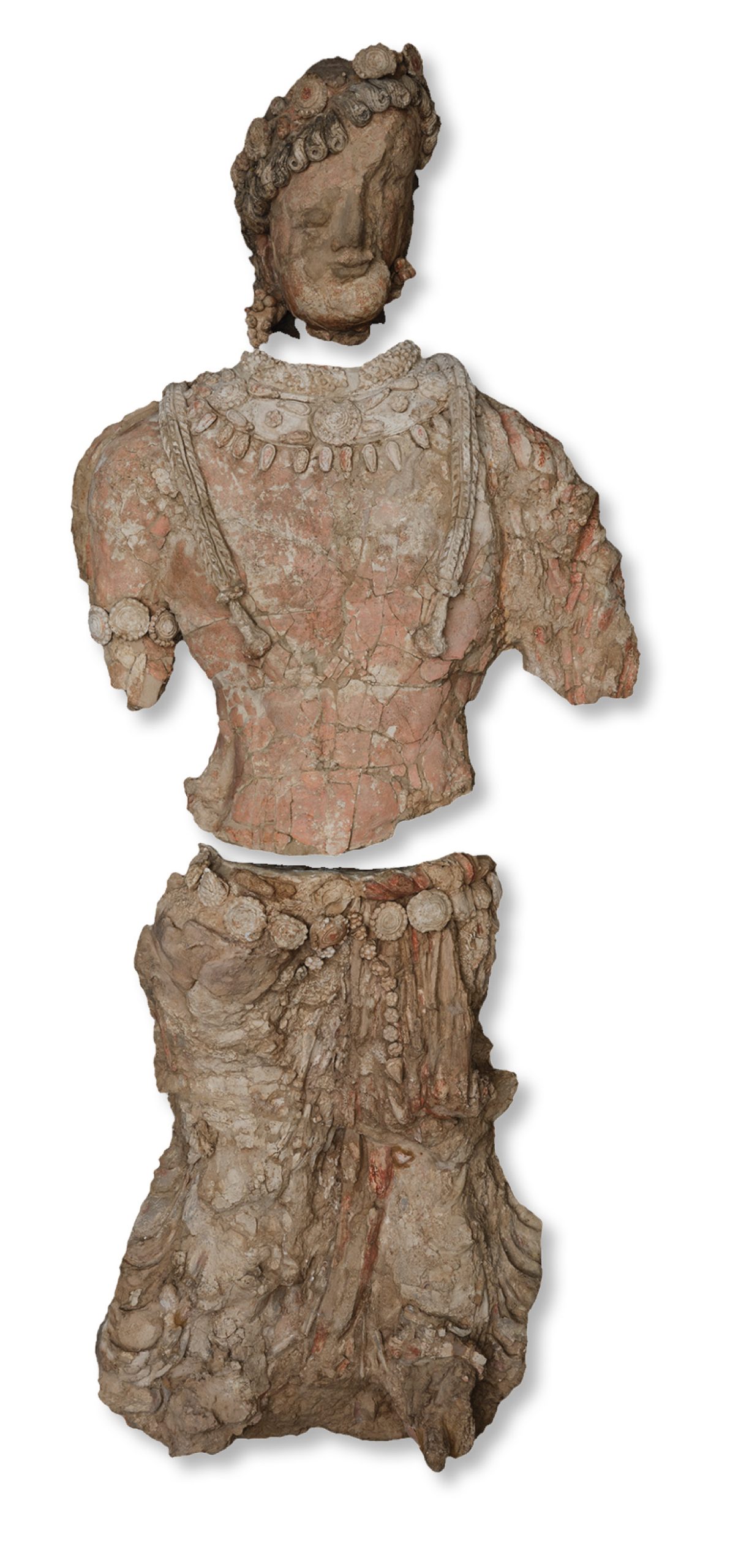 above Bust of a Buddhist deity from Dalverzin Tepe. Painted unfired clay, 2nd-3rd centuries AD. Size: 218cm tall (body); 50cm tall (head) left The gold hoard from Dalverzin Tepe, 1st century AD.