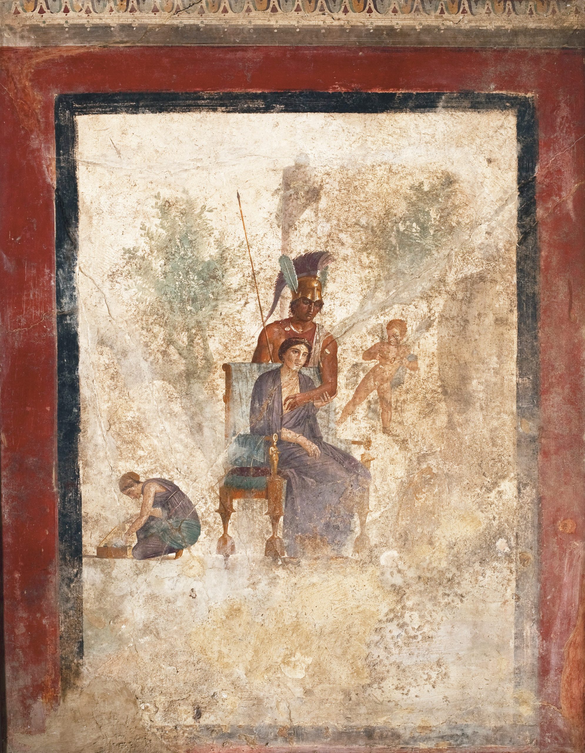 ABOVE Wall painting showing Aphrodite and Mars from the the tablinum of the House of the Punished Cupid (or House of Vettius) in Pompeii. 1st century AD, Third Style. Size: 154 x 116cm