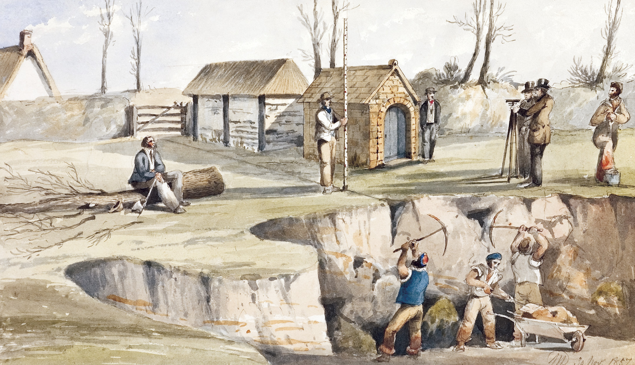 below The demolition of the Medieval conduit-head in 1858, to prevent the new railway cutting from being flooded. Depicted by William Dawson.