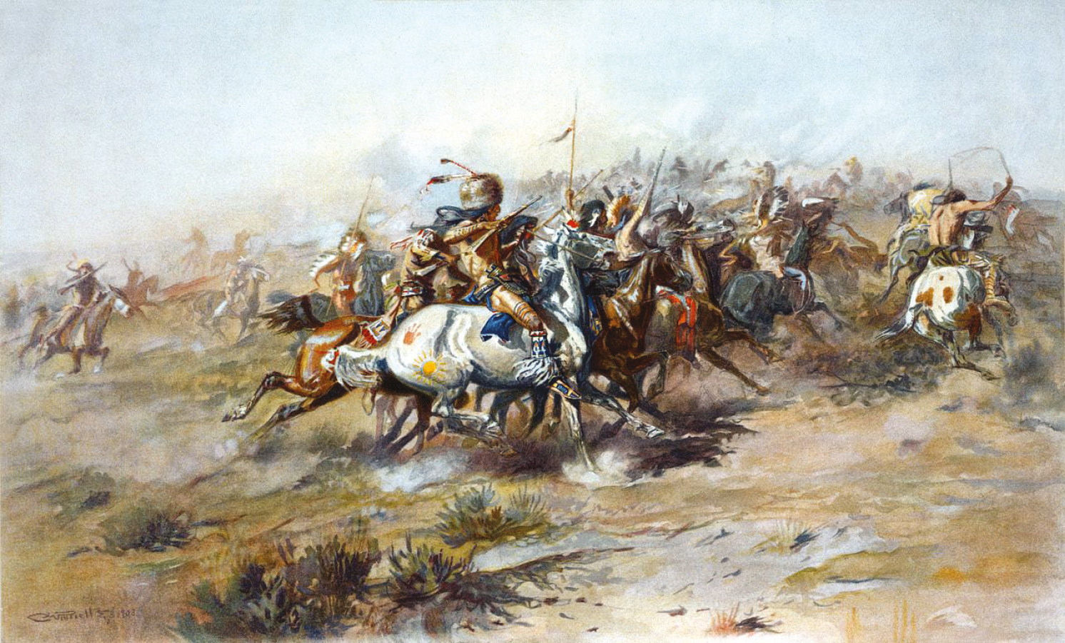 ABOVE Charles Marrion Russell’s 1903 painting of Sioux warriors at the Little Bighorn.