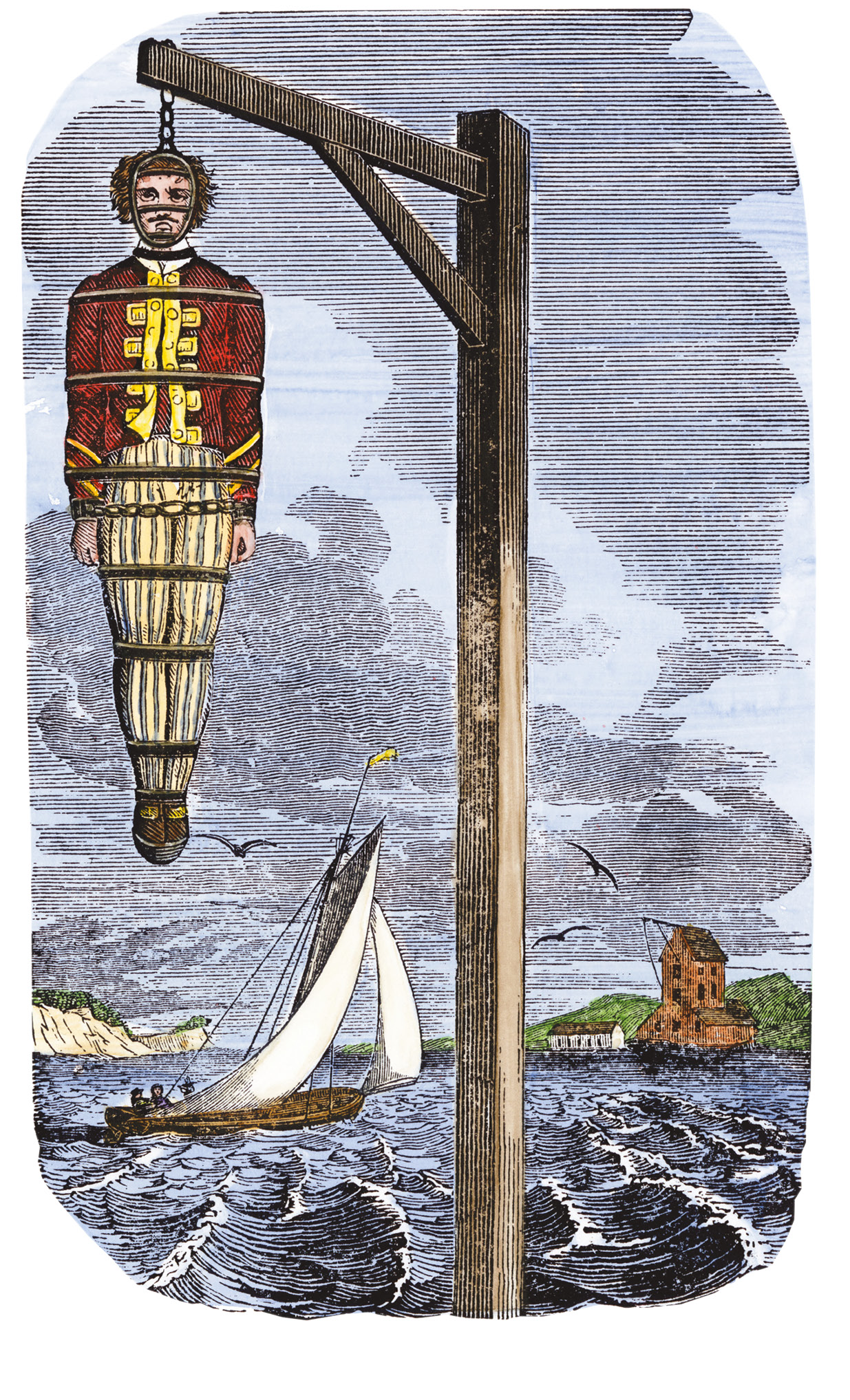left Kidd’s body was hanged in chains as a warning to others, following his execution at Execution Dock, Wapping, in 1701. below The French pass, or safe conduct paper, found aboard the Quetta Merchant. Suppressed by the prosecution at Kidd’s trial, it would have proved that the vessel was a legal prize for a British privateer.