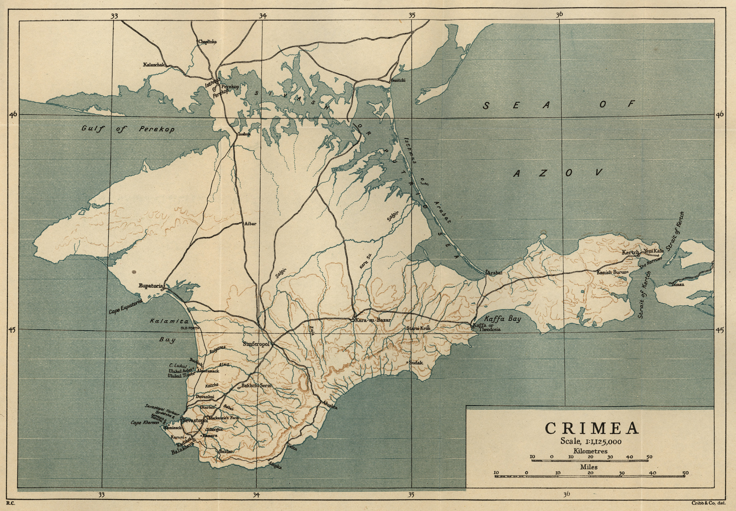Below Map of the Crimea, with [inset] the actual theatre of war enlarged.
