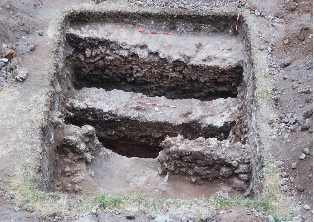 LEFT The medieval occupational sequence exposed in an archaeological trench. The remains of four buildings were found spanning the 12th/13th to 16th/17th centuries.