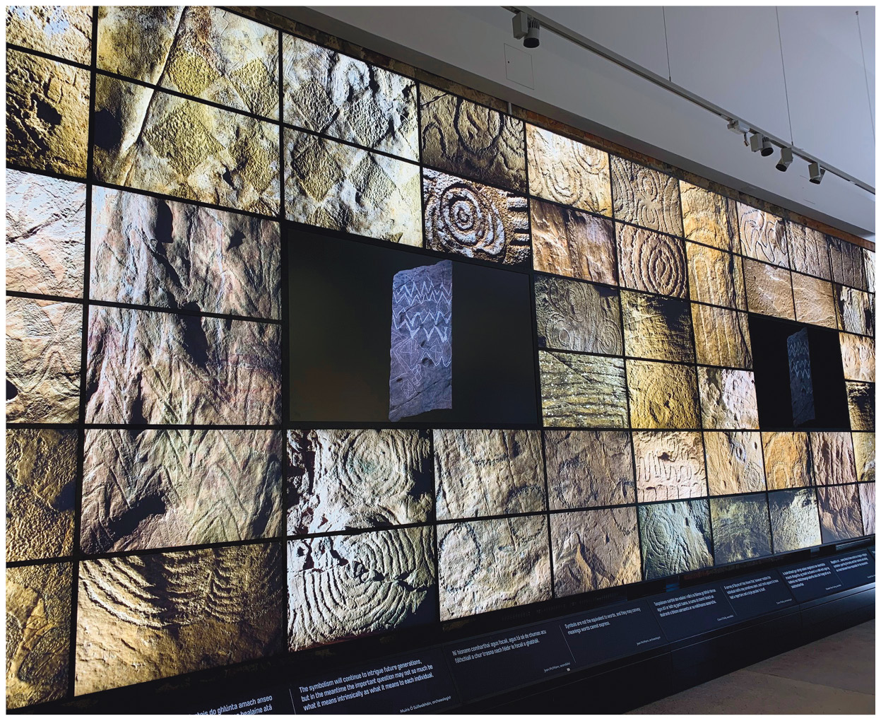 left The Hall of Stone at the visitor centre includes images of some of the many examples of prehistoric art that have been found at the tombs. below This room in the visitor centre conveys a sense of the
