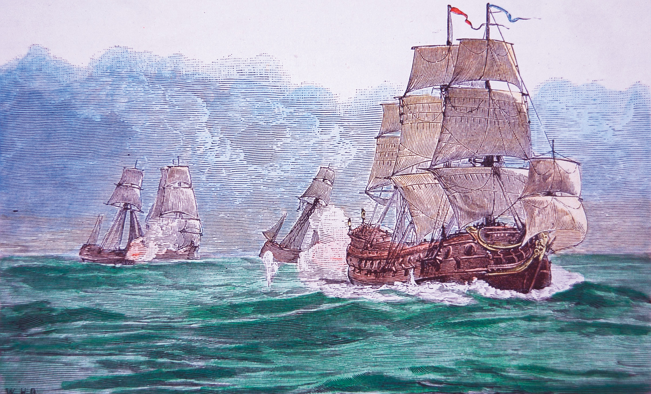 ABOVE Every pursues the treasure ship of the Great Mughal of India, which was returning from Mecca heavily laden with gold and silver.