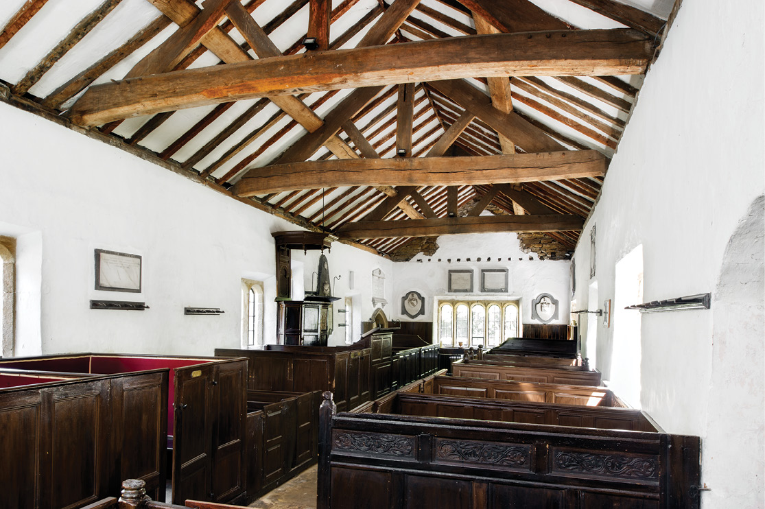 above The chapel at Bramhope Hall, built around 1650 as a private chapel for Robert Dyneley, a squire of Presbyterian inclination, is one of the best-preserved examples of early Dissenting architecture in England. The position of the pulpit testifies to the central role played by sermons, but the east west plan and the separate area for communion show a continuity with the medieval past. above right The purpose-built Quaker meeting house at Hertford dates from 1670 and originally had twin doors and deeper windows. Otherwise, it is modestly designed so as not to draw undue attention to its religious purpose.