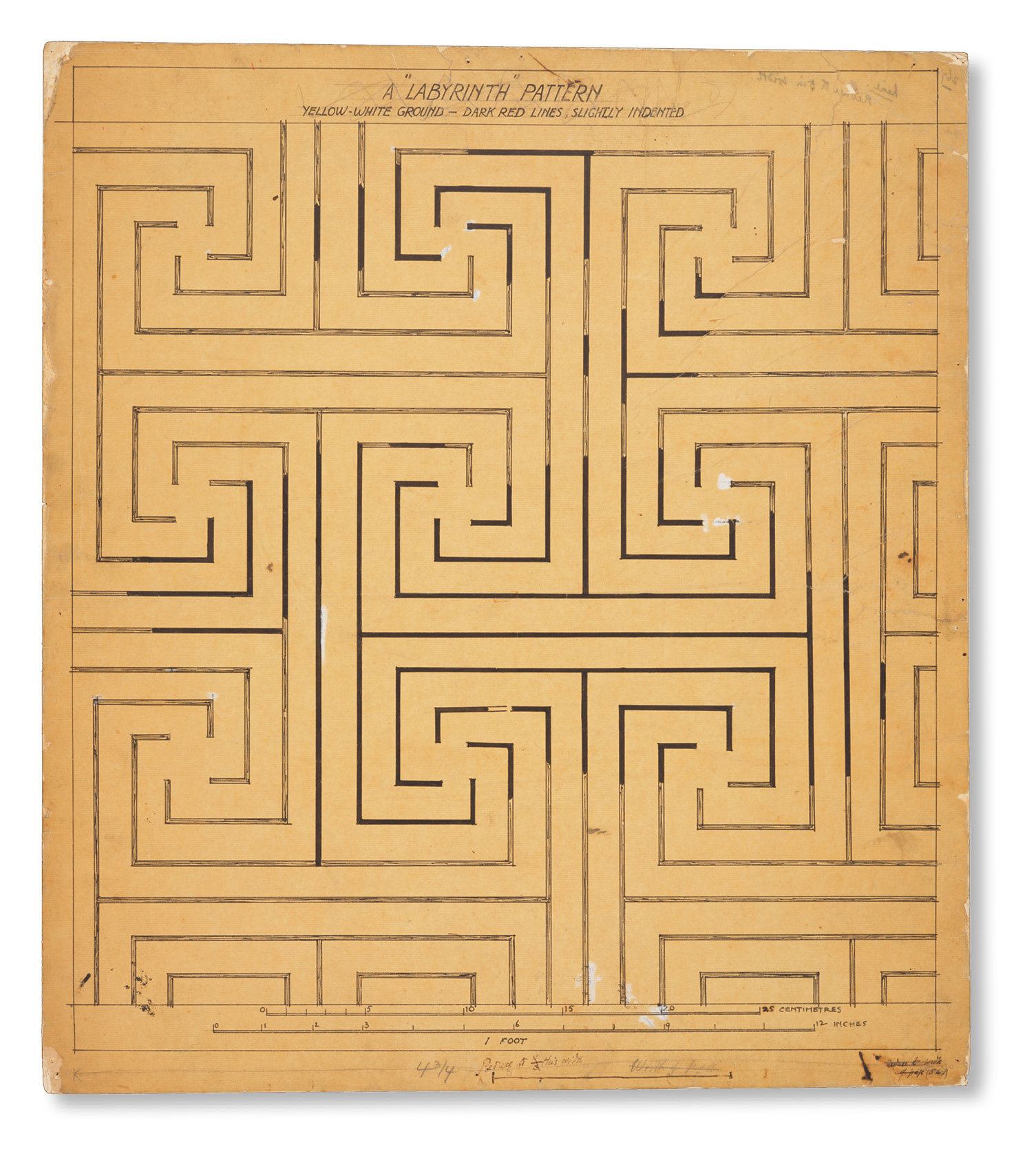 left Reconstruction drawing of the labyrinth fresco from Knossos. Early 20th century. Size: 57 x 47cm