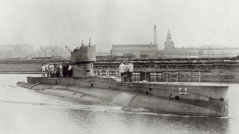 A Royal Navy E class submarine similar to HMS E52. Some 500 of the class were constructed during the First World War. Image: University of Winchester.