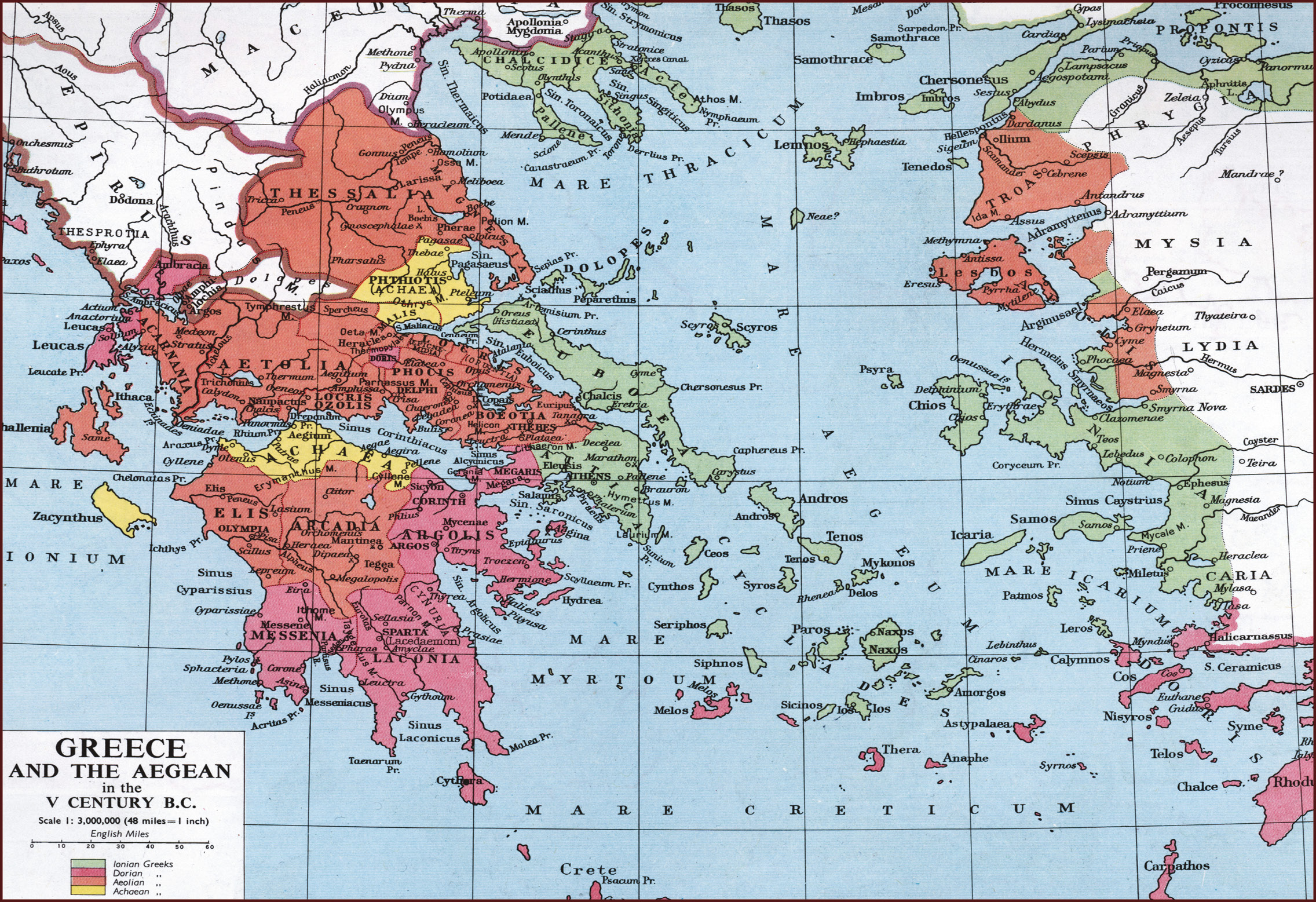 below A map of ancient Greece in the 5th century BC, showing: (1) the Spartan stronghold of Lacedaemon, capital of the historic region of Laconia and chief city of the Peloponnesian peninsula; (2) Athens, whose emergence as a major sea power allowed it to establish its own maritime hegemony in the Aegean; and (3) Mantineia, in Arcadia, the site of the largest land battle fought within Greece during the Peloponnesian War.