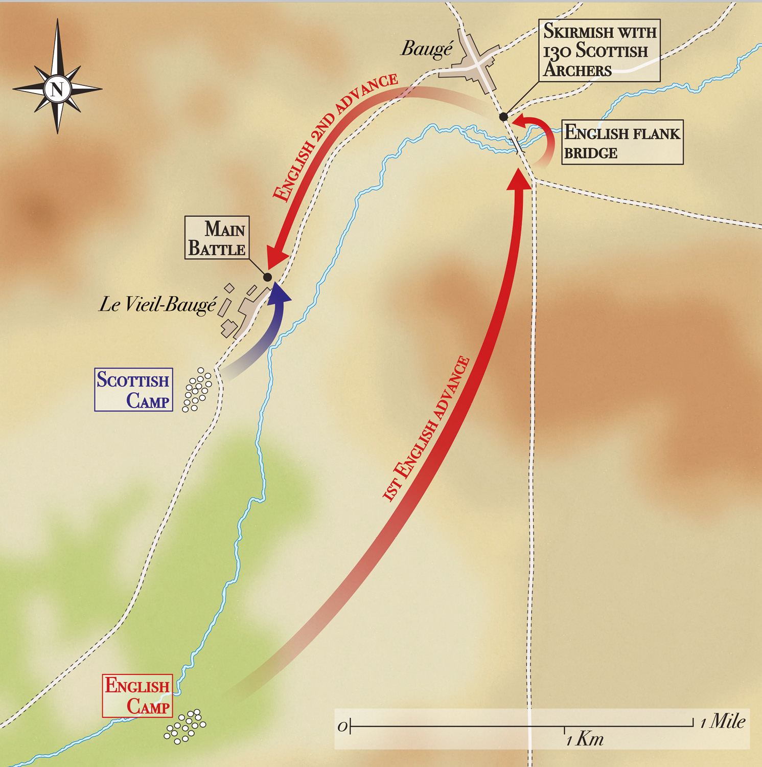 right The Battle of Baugé was fought on the banks of the River Couasnon, whose thick marshes made things difficult for the English men-at-arms.
