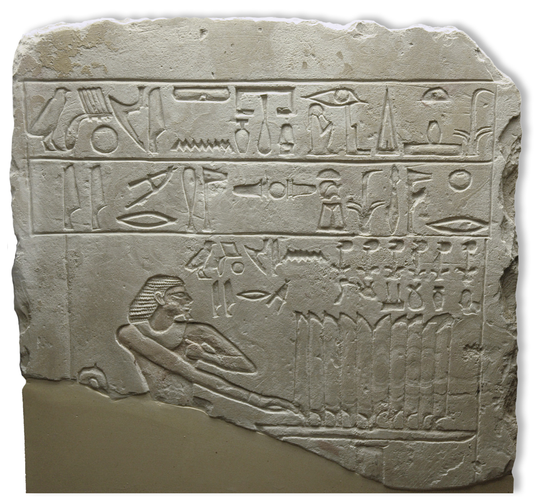below The Old Kingdom funerary stela of Mery, the ‘prophet of Min’, now in the Archaeological Museum of Florence. Inscribed on the stela is Mery’s ‘wish list’ for eternity. Beneath the standard offering formula at the top of the stela, Mery is shown seated at an offering table laden with ‘thousands’ of all the foods and goods he wishes to have available to him in the afterlife.