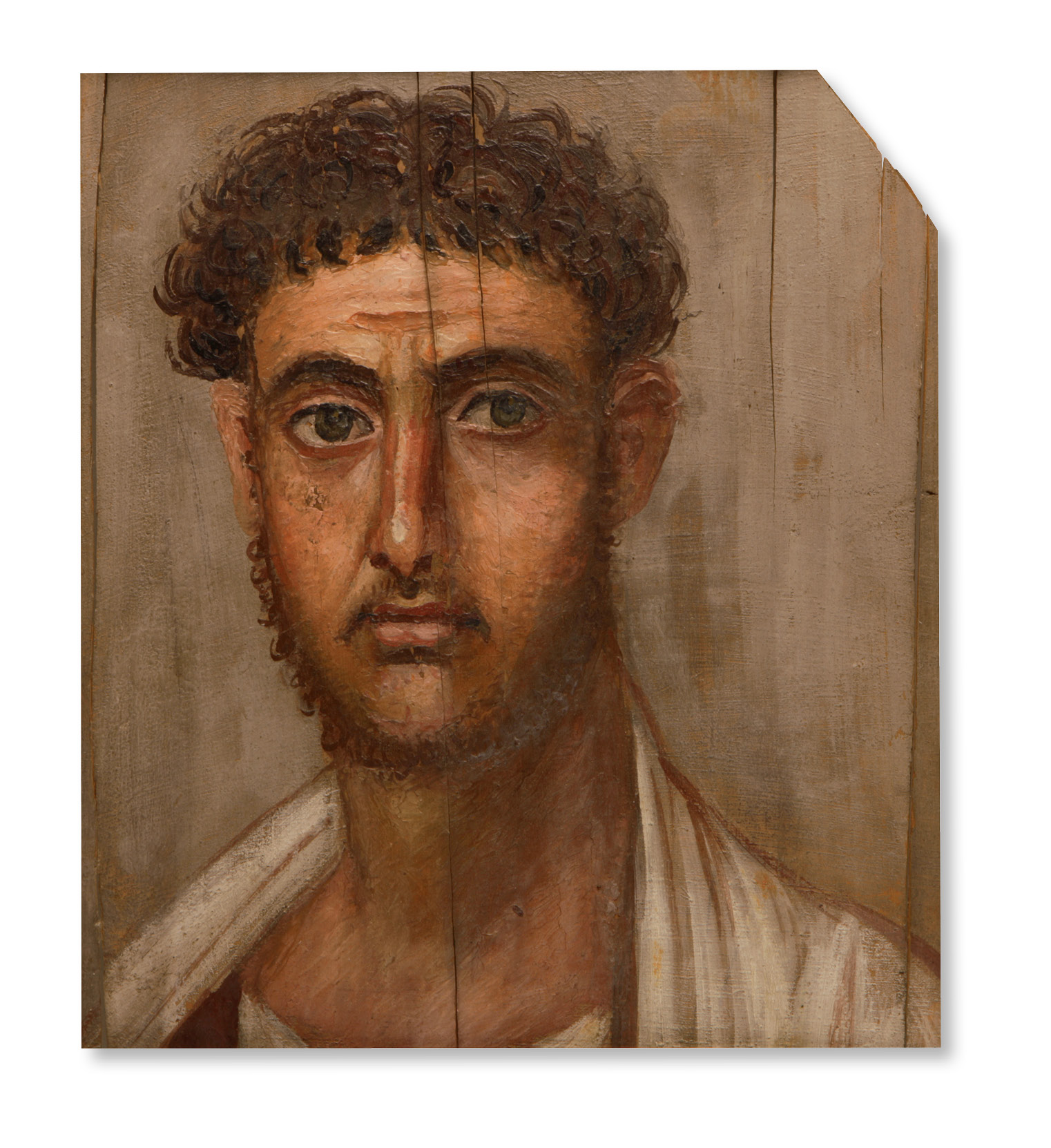 top left Panel painting of a man with a hairstyle fashionable during the reign of Emperor Hadrian (AD 117-138). From Hawara. Size: 41cm tall left Reverse side of the same panel, with a rougher, perhaps partially erased, sketch of a man.
