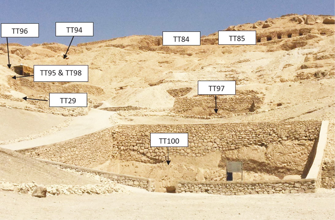 left The ‘Amenhotep II Quarter’ in the south-western corner of Upper Qurna. This is a cluster of tombs belonging to officials who wished to be buried in view of their king’s mortuary temple.