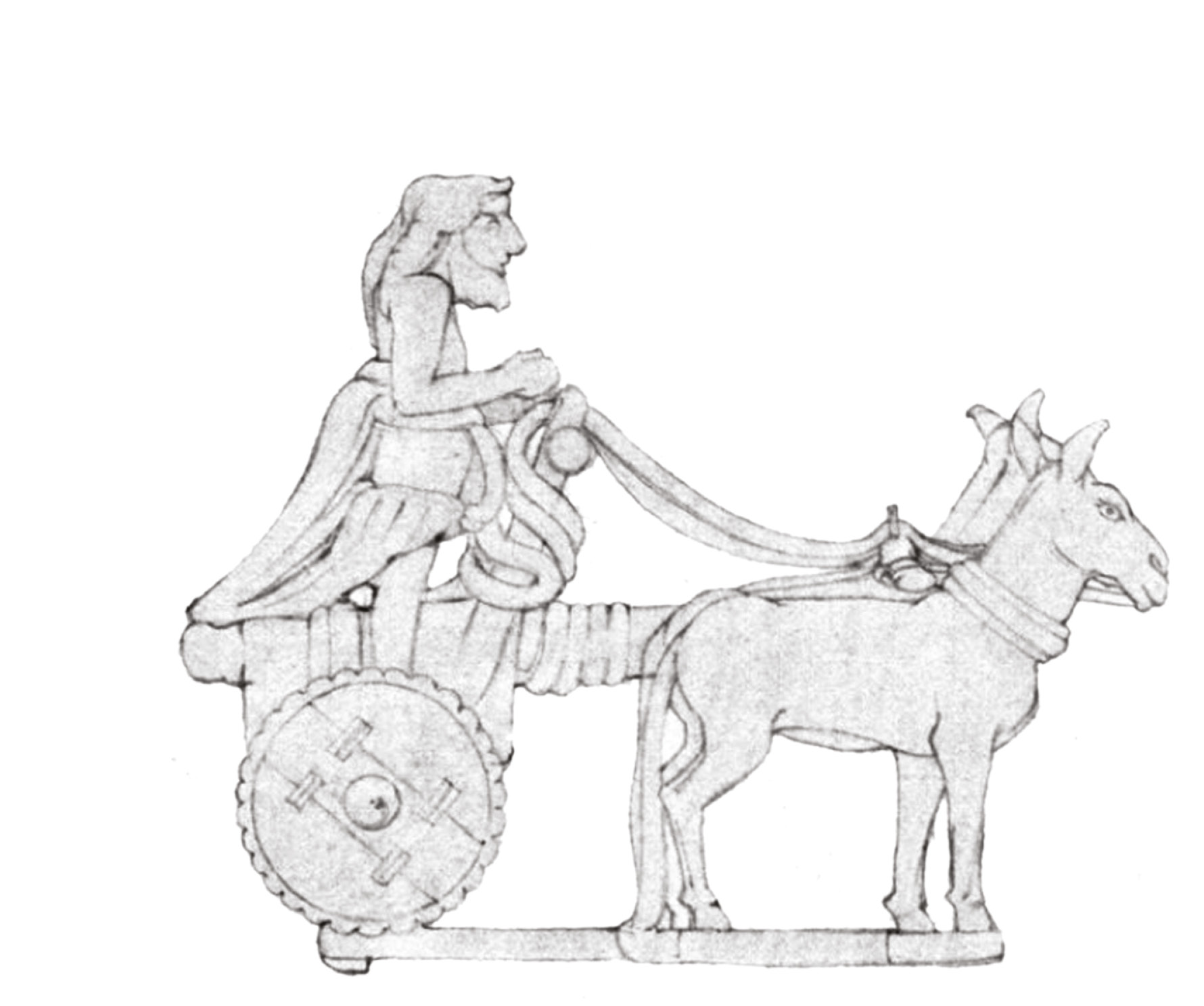 above A drawing of a cart with a tripartite wheel.