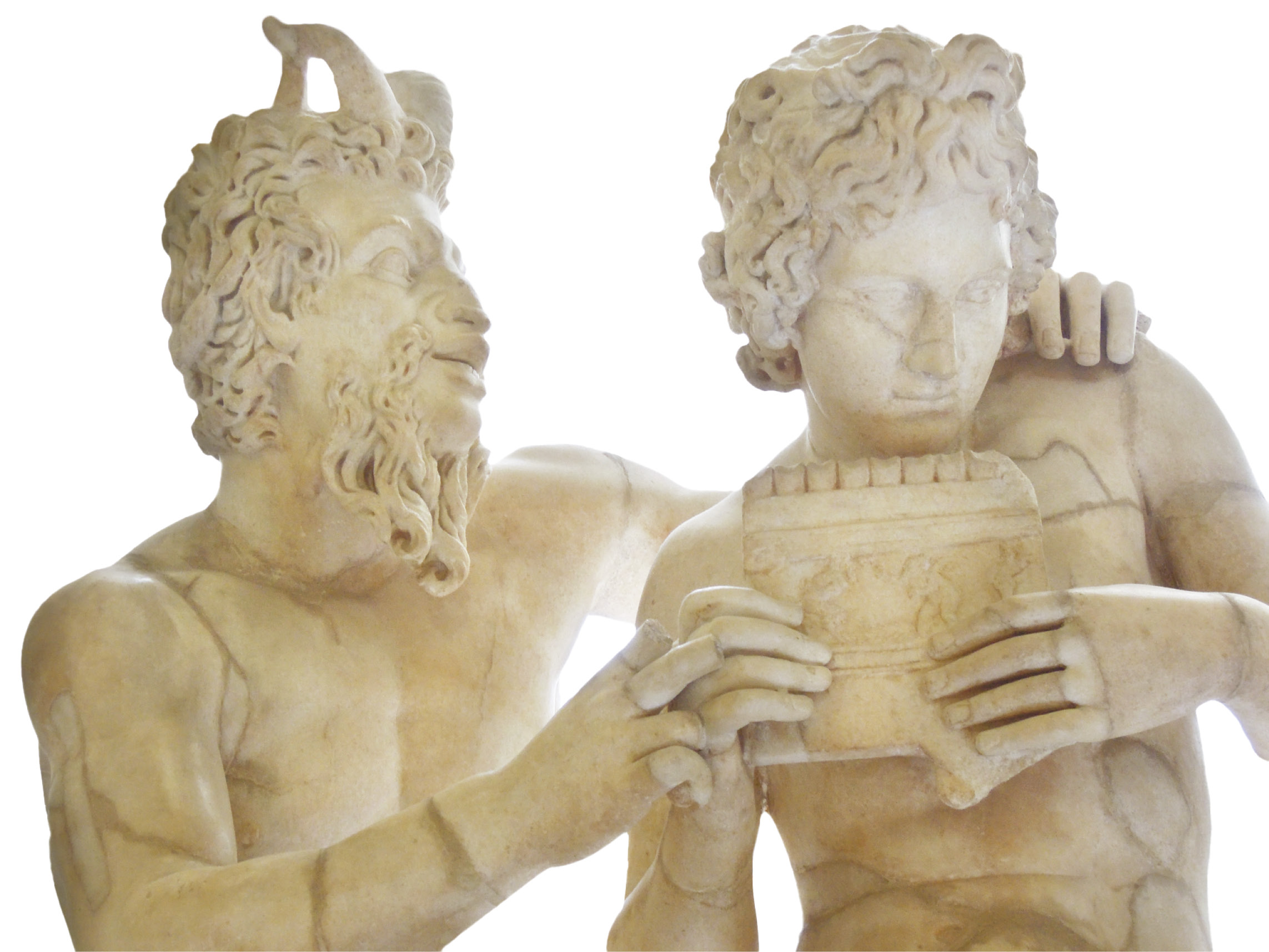 right A statue of the Greek god Pan teaching Daphnis to play the pan pipes. From the Naples National Archaeological Museum.