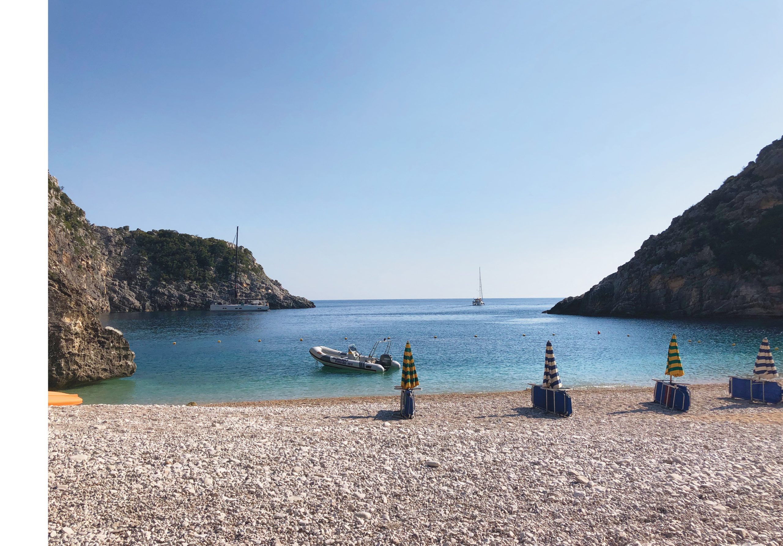 above The view from Grama Bay, looking out into the Ionian sea. For millennia, seafarers have paused their voyages here, and it is estimated that more than 1,500 took the time to mark their presence by carving inscriptions into the rock-face.