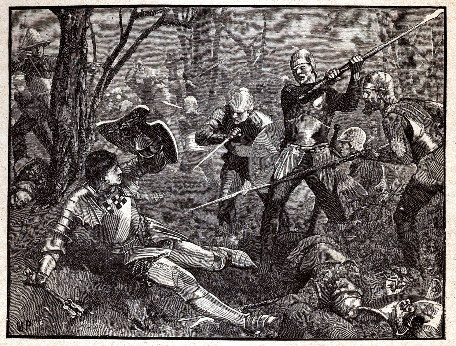 BELOW A Victorian view of the death of Warwick ‘the Kingmaker’ in the closing stages of the Battle of Barnet. It gives no impression of the murderous character of a Medieval rout, such as we now have from the archaeological evidence provided by the skeletons of battle casualties.