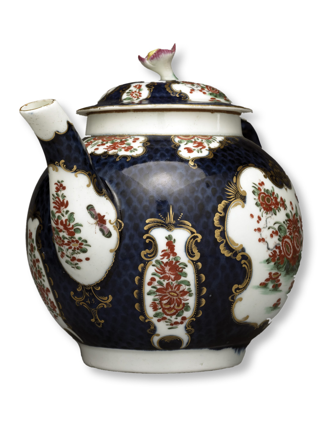 left Hidden under the spout of this colourful teapot, the number 45 symbolises antimonarchist sympathies; it refers to issue 45 of The North Briton, a newspaper so critical of George III that its founder was forced into exile.