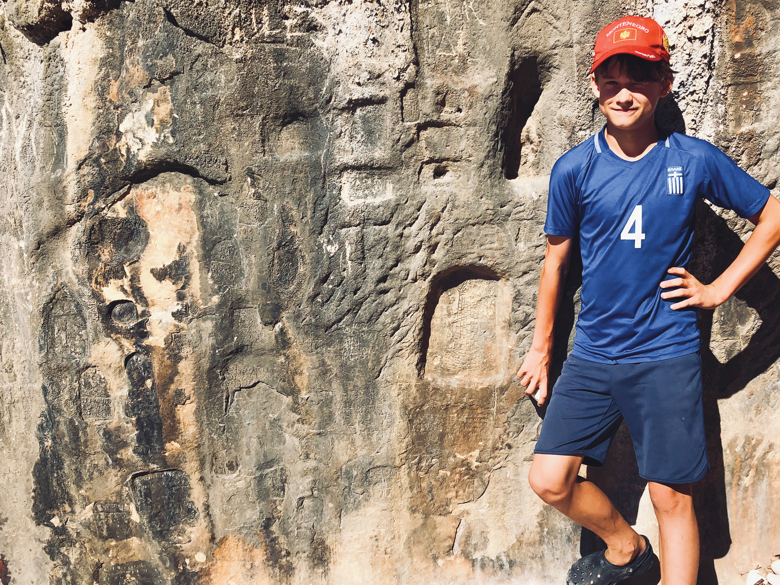 Above Did a sanctuary to Castor and Pollux once exist at Grama Bay? Sadly, the most likely spot is now occupied by a concrete cistern. Happily, though, more inscriptions survive on the rock-face beside it.