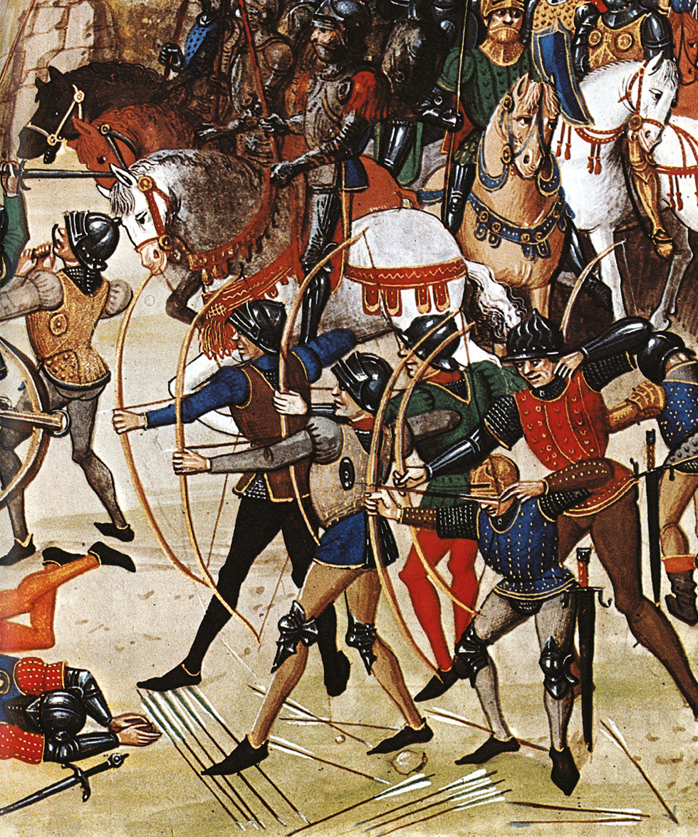 ABOVE Contemporary images depicting 15th-century English longbowmen and German hand-gunners. The opening exchanges of fire at Barnet also included artillery-fire. But as far as we can judge, these exchanges had little effect on the outcome of the battle, which was, as usual, decided by the clash of opposing ‘battles’ of men-at-arms.
