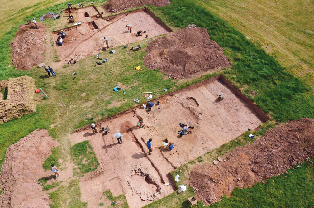 ABOVE The remains of both ends of the central hall and mound at Dorstone Hill, as revealed in 2013.