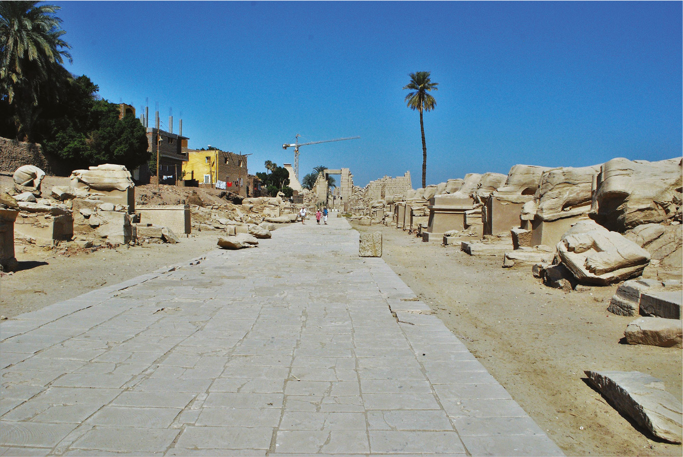 above The Avenue of Sphinxes and Pylon X of Karnak Temple. The missing temple of Tutankhamun may have been nearby.